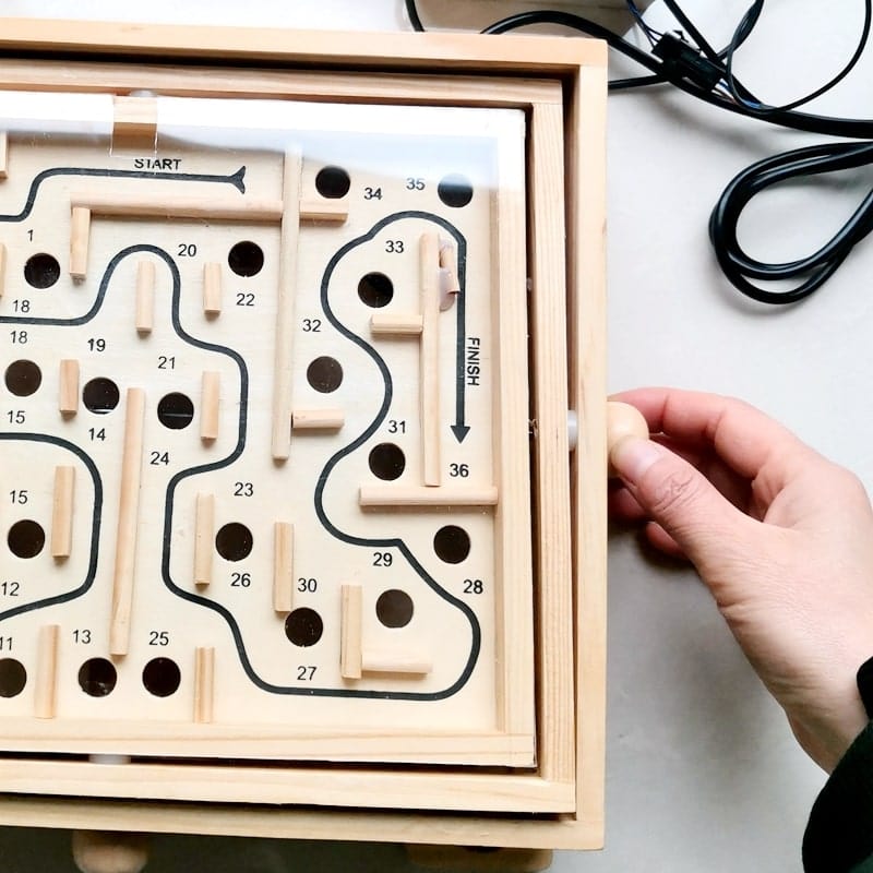 wooden marble maze for escape room game